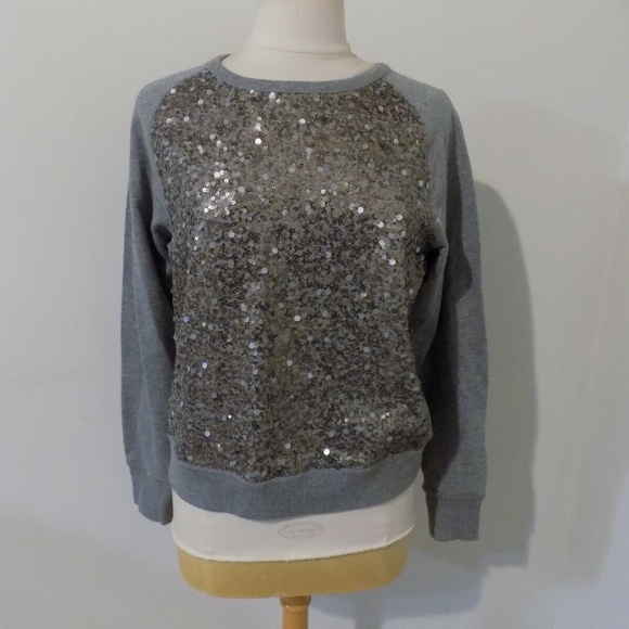 VINCE Gray Sweatshirt with Sequins Front, Small - Picture 2 of 4